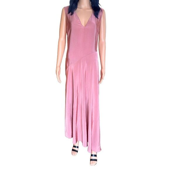 NEW THEORY V Neck Asymmetrical Mauve Maxi Slip Dress - Picture 5 of 9